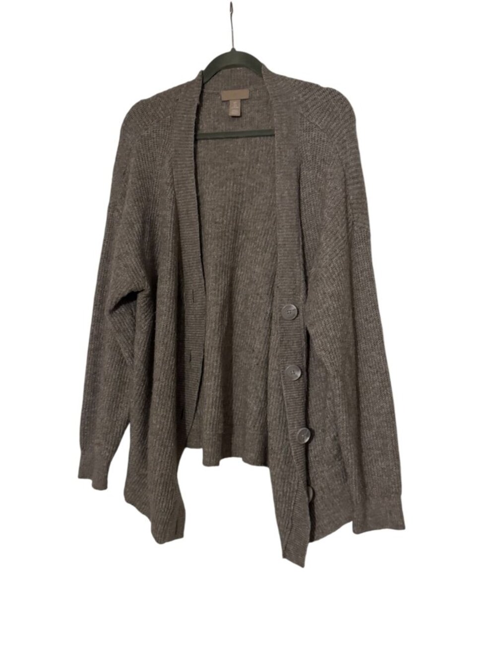 H&M Gray Ribbed Open Front Cardigan Womens Large Soft Knit Button Detail Sweater